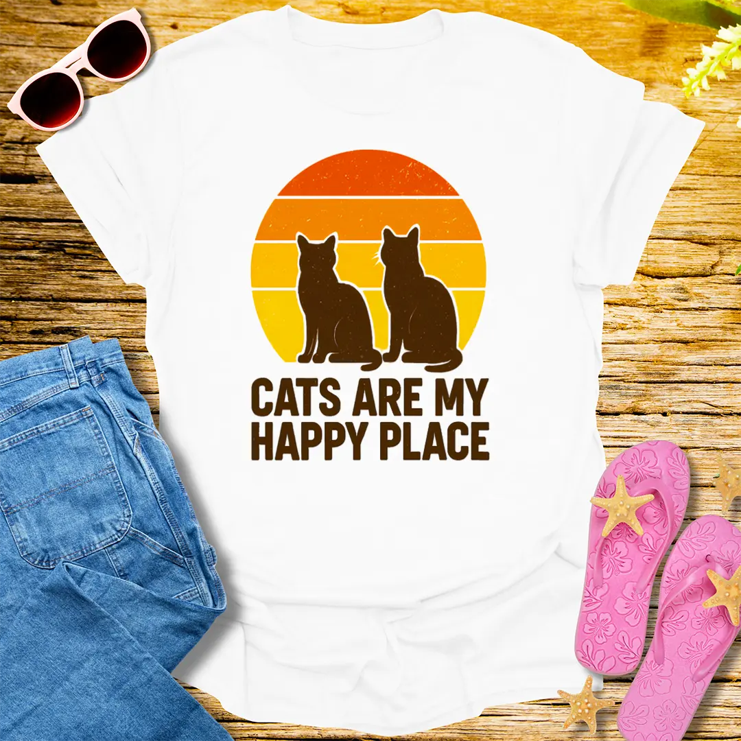 Cats Are My Happy Place T-Shirt - White