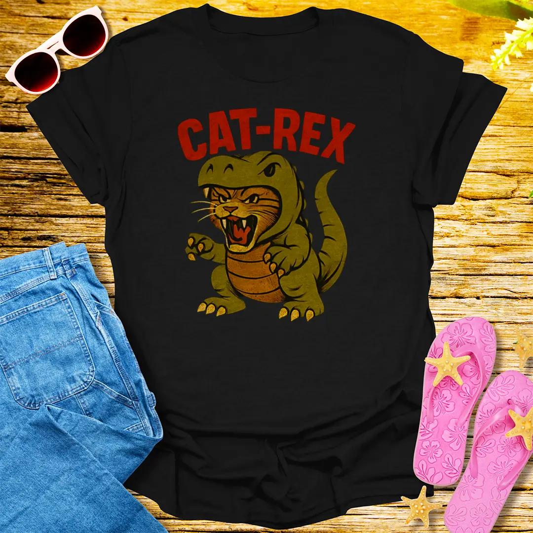 Cat-Rex Attack T-Shirt - Black