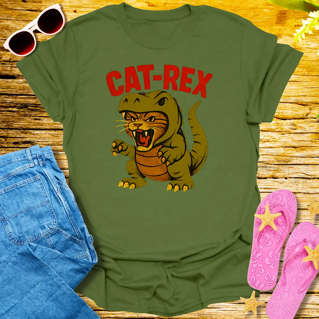 Cat-Rex Attack T-Shirt - Military Green