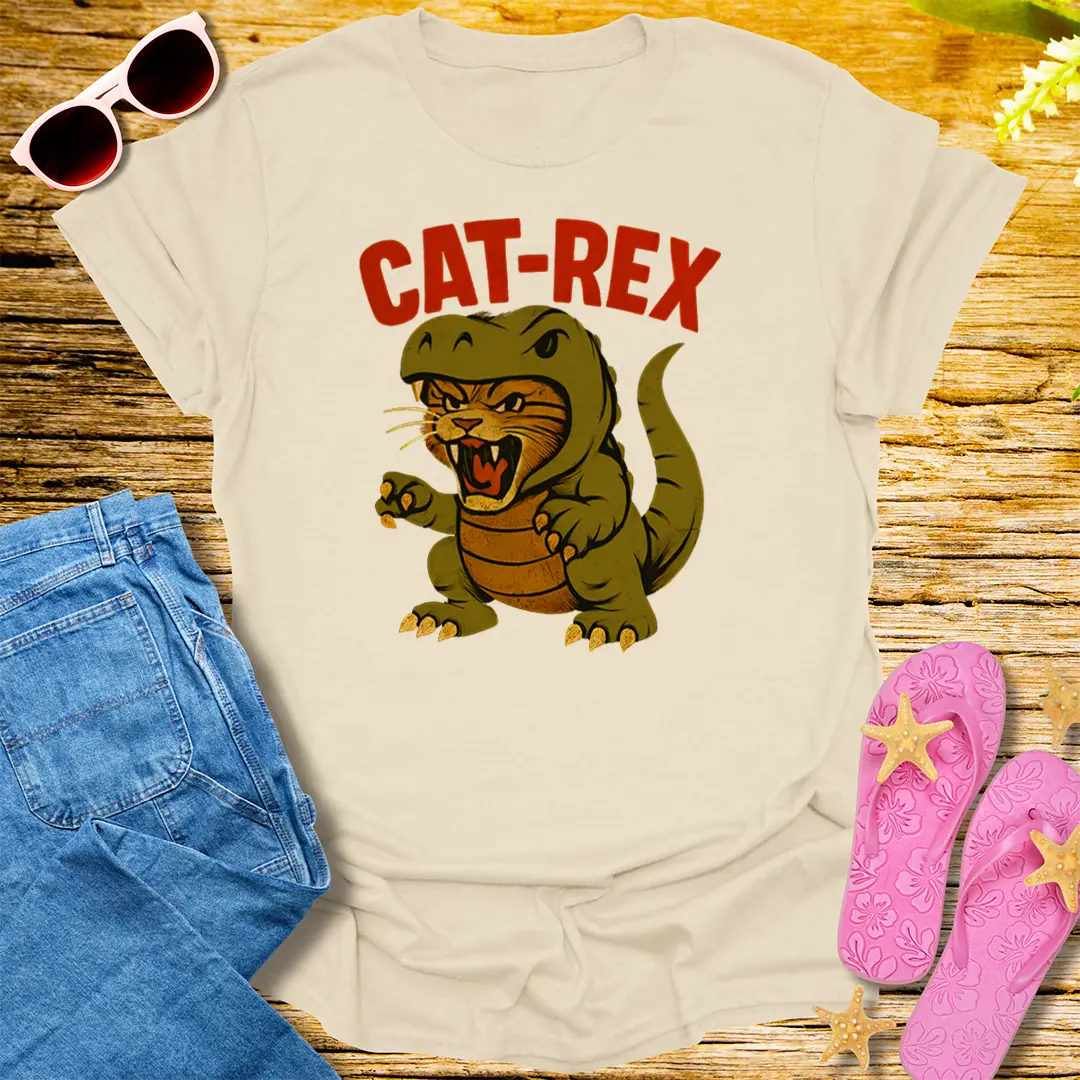 Cat-Rex Attack T-Shirt - Natural