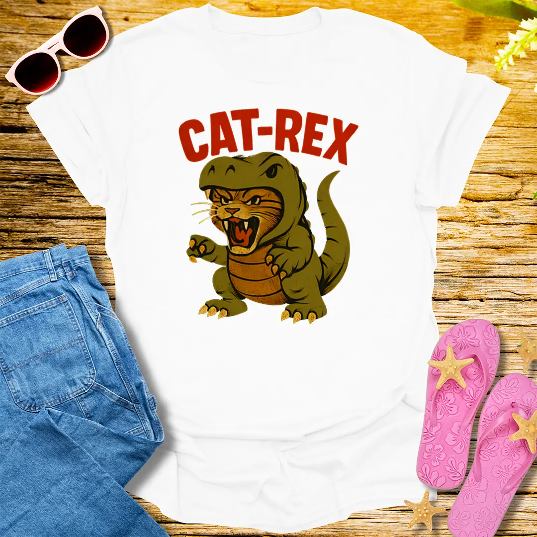 Cat-Rex Attack T-Shirt - White