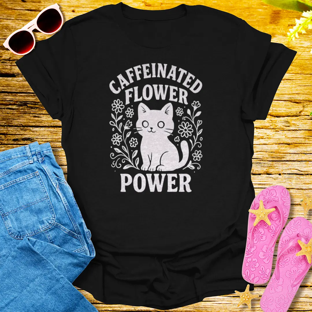 Caffeinated Flower Power T-Shirt - Black