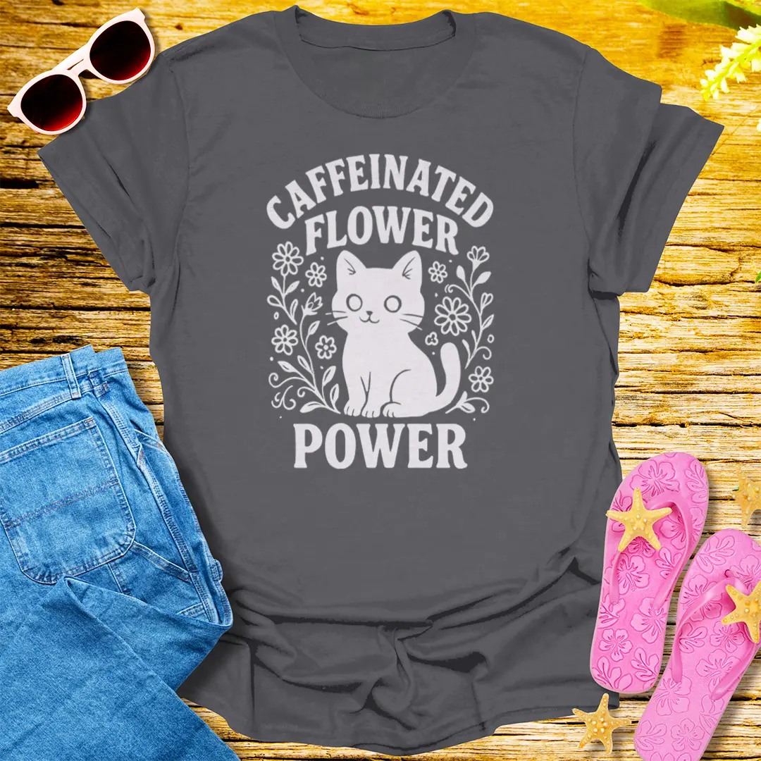 Caffeinated Flower Power T-Shirt - Charcoal