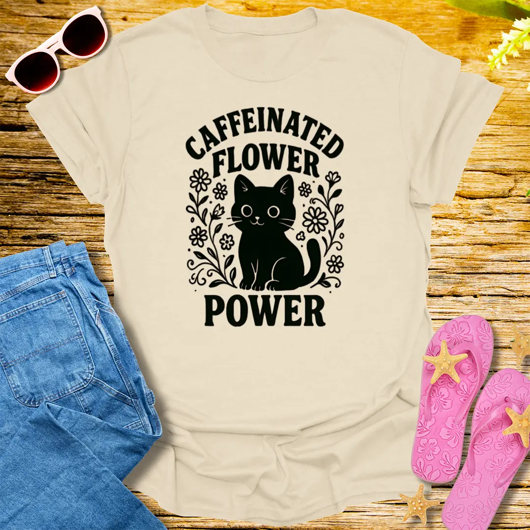 Caffeinated Flower Power T-Shirt - Natural