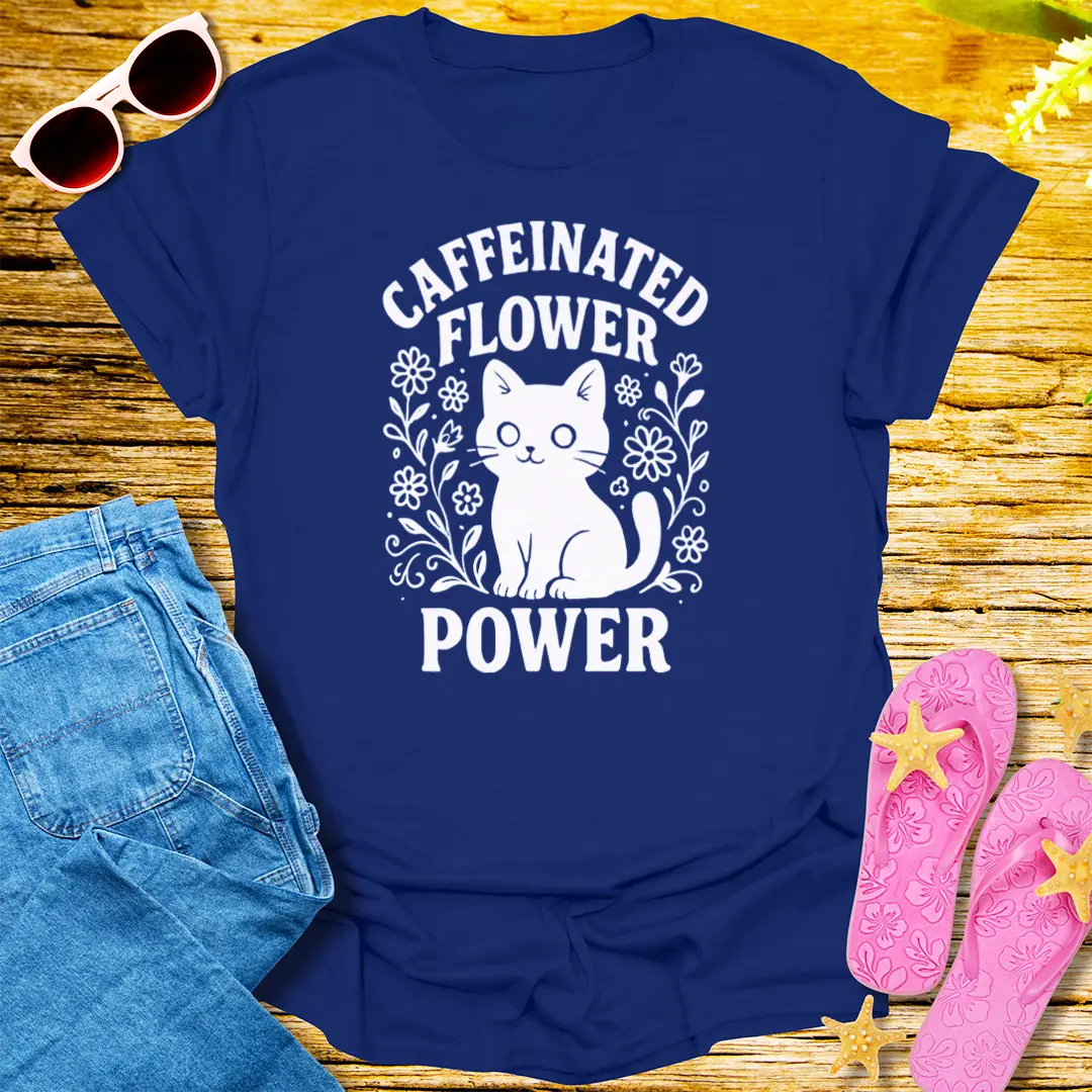 Caffeinated Flower Power T-Shirt - Navy