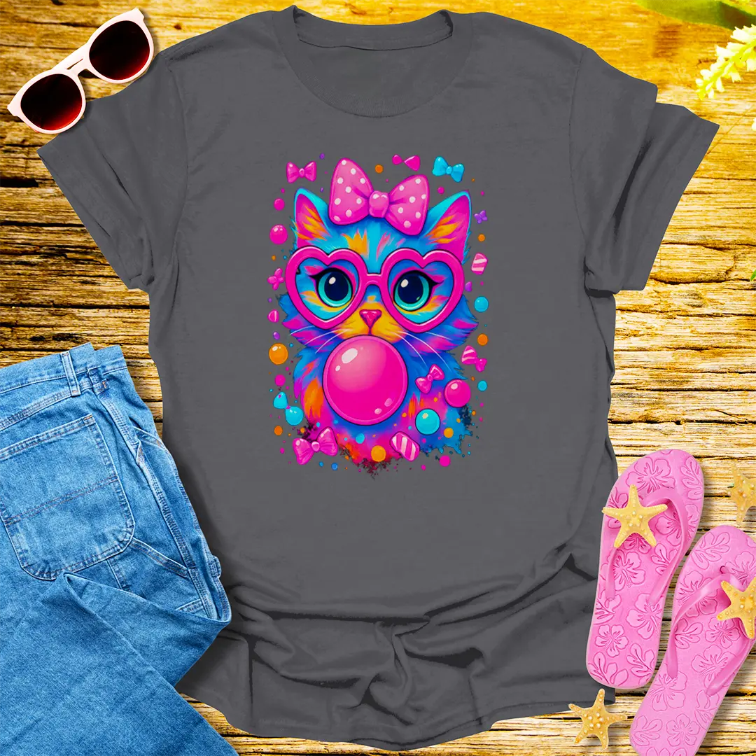 Bubblegum Kitty T-Shirt - Charcoal