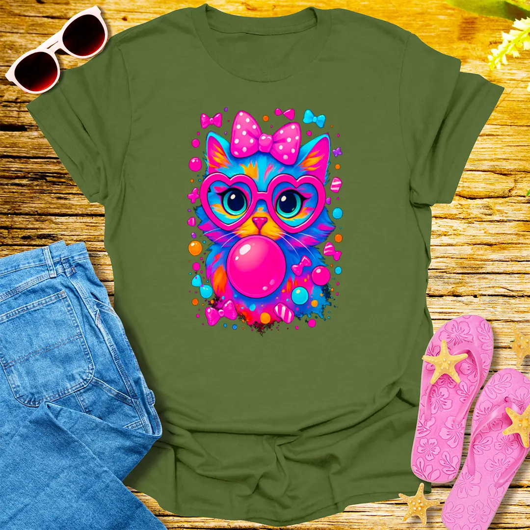 Bubblegum Kitty T-Shirt - Military Green