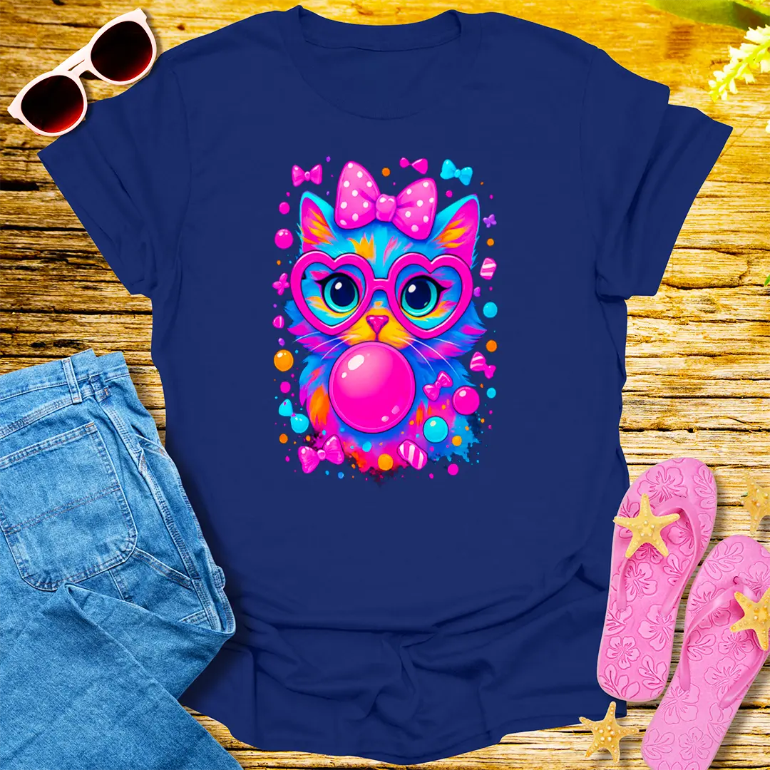 Bubblegum Kitty T-Shirt - Navy