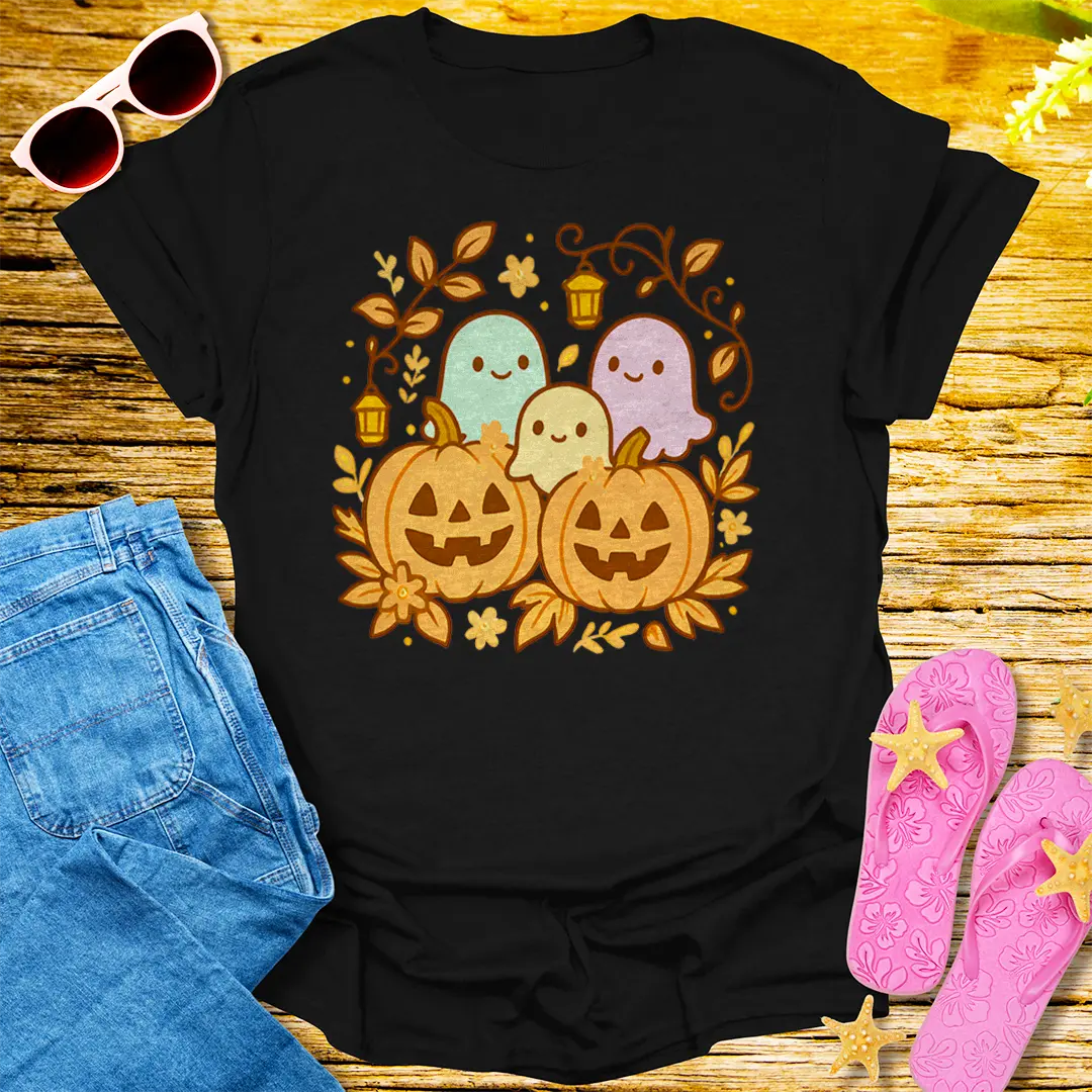 Pumpkin Ghost Party T-Shirt - Black