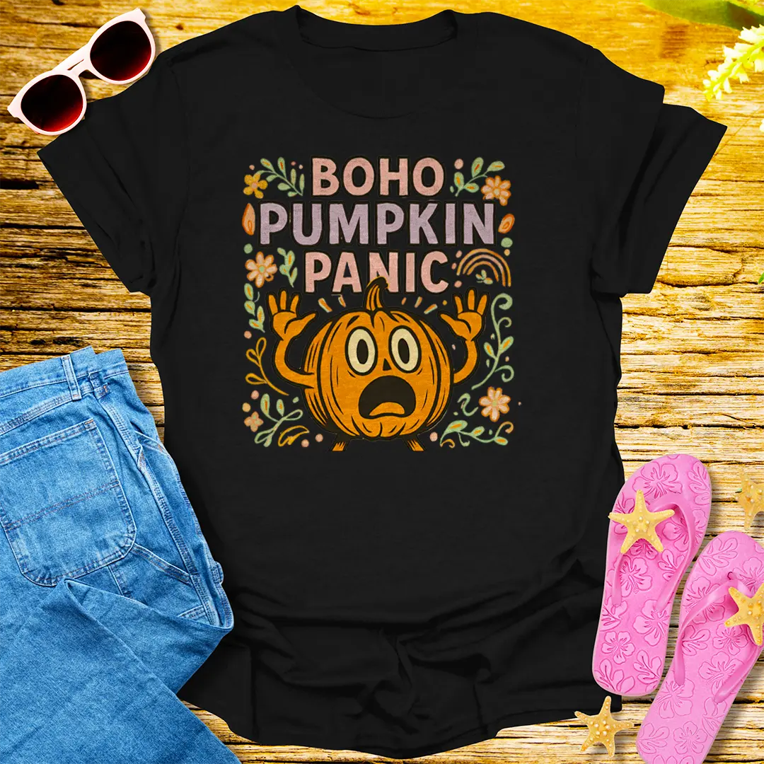 Boho Pumpkin Panic T-Shirt - Black