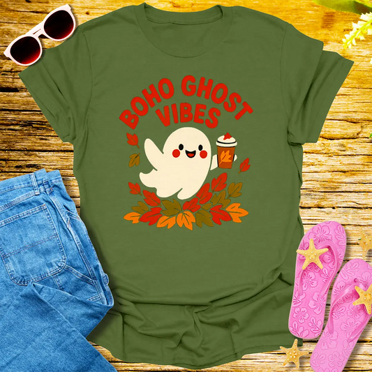 Boho Ghost Vibes T-Shirt - Military Green