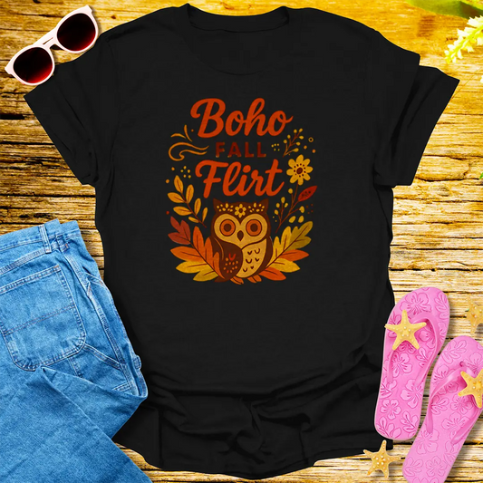 Boho Fall Flirt T-Shirt - Black