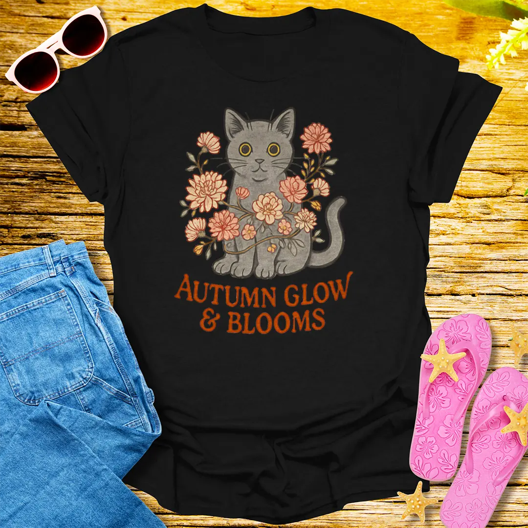 Autumn Glow Cat T-Shirt - Black