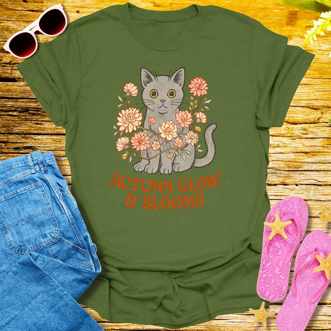 Autumn Glow Cat T-Shirt - Military Green