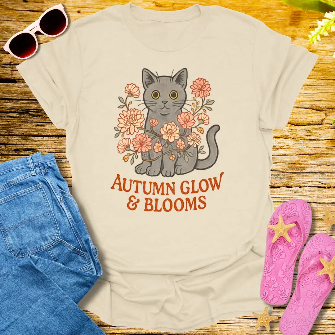 Autumn Glow Cat T-Shirt - Natural