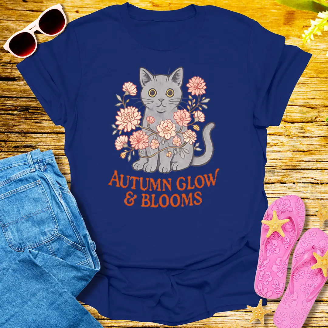 Autumn Glow Cat T-Shirt - Navy