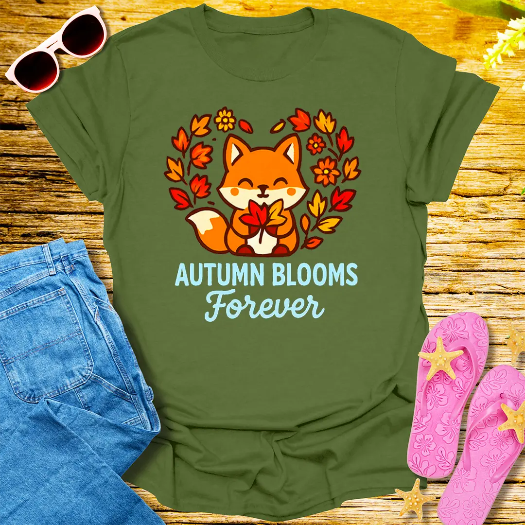 Autumn Blooms Forever T-Shirt - Military Green