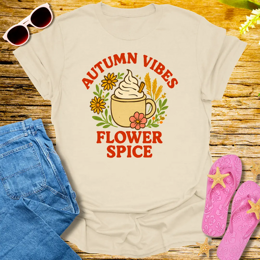 Autumn Vibes Flower Spice T-Shirt - Natural