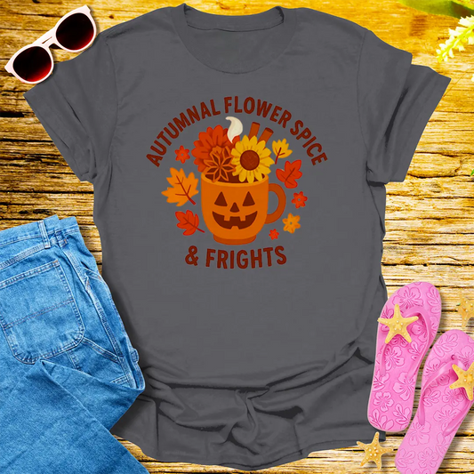 Autumnal Flower Spice & Frights T-Shirt - Charcoal